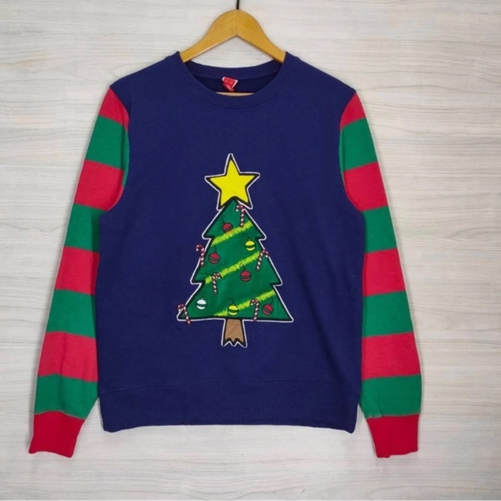Christmas Tree Colorblock Sweater Colorful Sweatshirt XL Crewneck